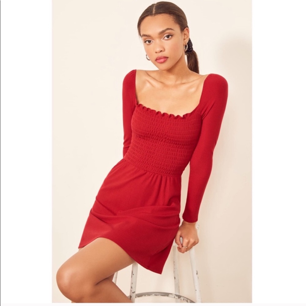 Reformation Red Dress Long Sleeve